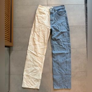 Pull&Bear Two-Tone Blue and Cream straight leg Jeans